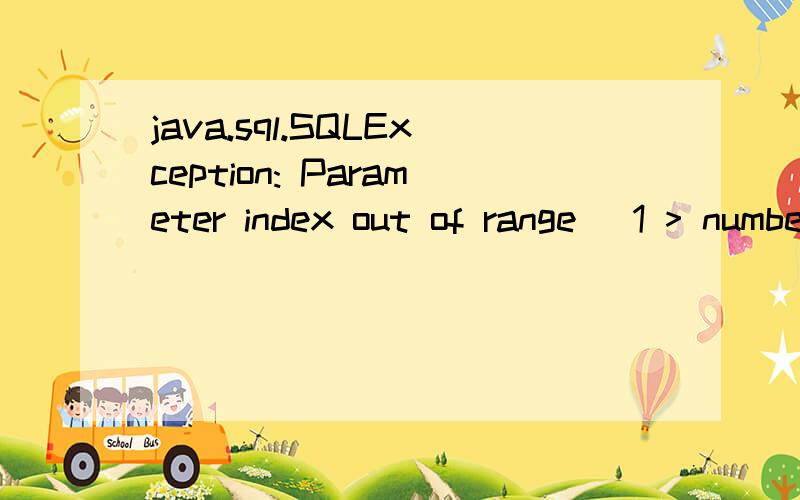 java.sql.SQLException: Parameter index out of range (1 > number of parameters, which is 0).com.ibatis.sqlmap.engine.mapping.statement.MappedStatement.executeQueryWithCallback(MappedStatement.java:201)