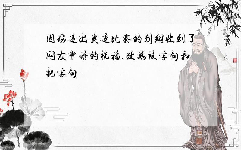 因伤退出奥运比赛的刘翔收到了网友申请的祝福.改为被字句和把字句