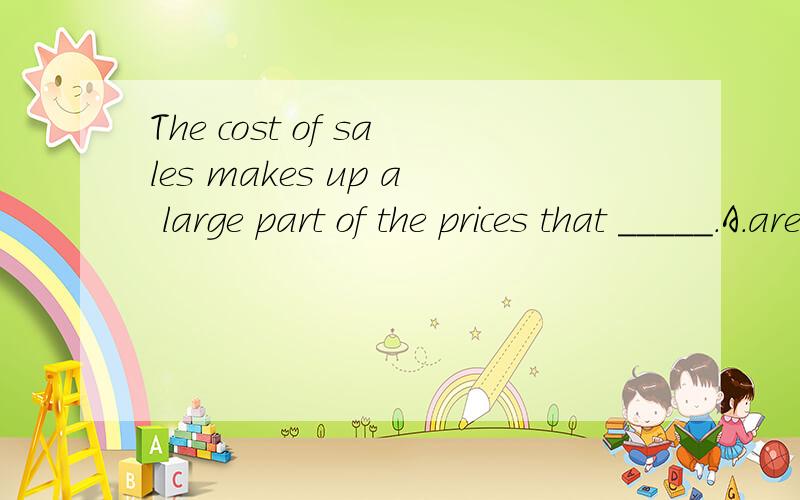 The cost of sales makes up a large part of the prices that _____.A.are paid for all products B.all products are paid C.for which all products are paid D.for all products paid