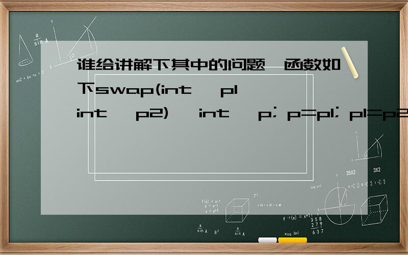 谁给讲解下其中的问题,函数如下swap(int *p1,int *p2) {int *p; p=p1; p1=p2; p2=p; }main() { int a,b; int *pointer_1,*pointer_2; scanf(